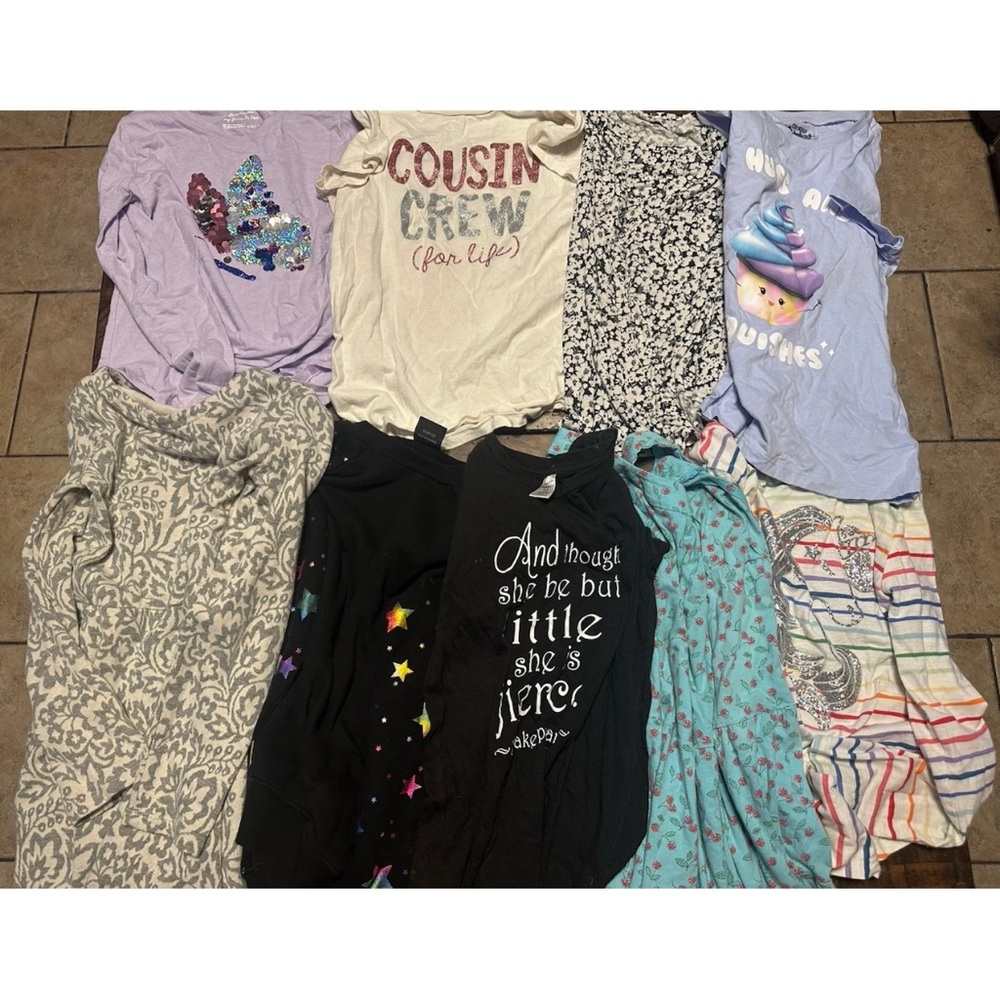 Girls Size 10 (Lot Of 9) Various Clothes Dresses, Shirts, Long Sleeve And Etc
